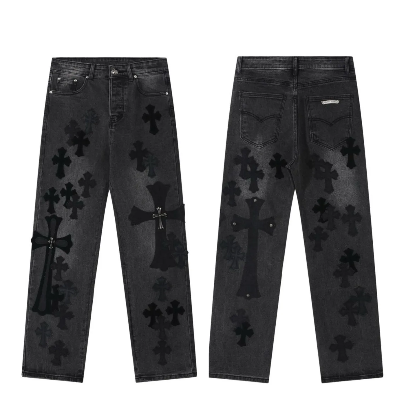 P300 💰 (Top version) Chrome Hearts Black Pinduo Black Leather Big Devil Cow King jeans. CH jeans need to be washed and then disassembled and hand-stitched with sheepskin cross leather and then spliced to complete. The whole process is too complicated to describe. About Chrome Hearts This is an extremely luxurious fashion brand that can also be called the nobility of the high street. It has always been an exclusive brand for some hipsters or the rich second generation. Compared with ordinary high streets, it is more luxurious and noble. Compared with luxury brands, it has a more fashionable personality. It has always been a brand that I have a special liking for. Color: black Size: 28-30-32-34-36 (corresponding to S-M-L-XL-XXL)